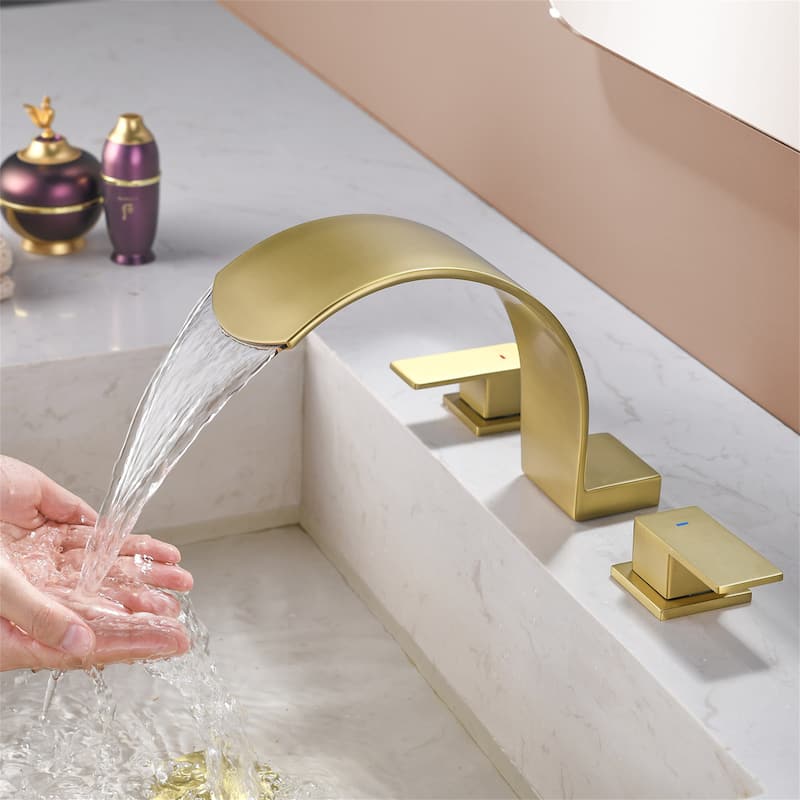 Waterfall Tub Faucet Deck Mount Brass 3 Holes Bathtub Faucet Modern Double Handle Tub Filler