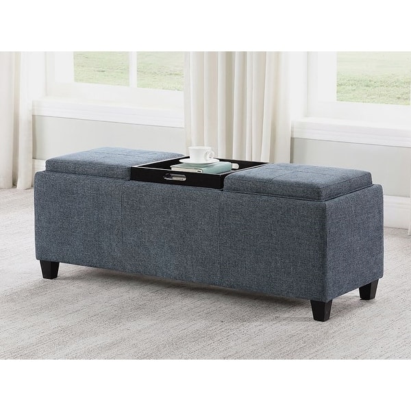 Ovilla Mid Century Teal Blue Storage Ottoman Bench with Tray Table