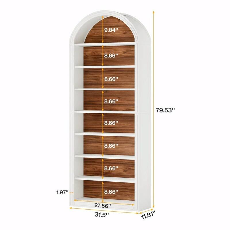 6-Tier Arched Bookshelf with Two-Tone Finish, Sturdy MDF Bookcase with Closed Back & Anti-Tip Kit