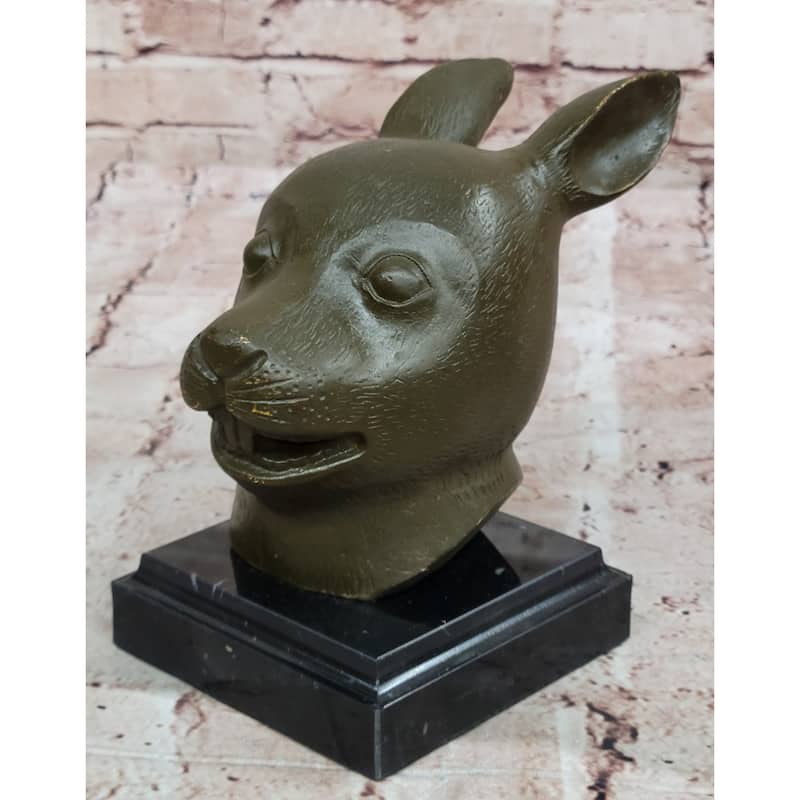Bronze Rabbit Hare Head Statue Realistic Wildlife Sculpture Decor