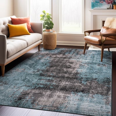 World Rug Gallery Abstract Design Distressed Blue Area Rug
