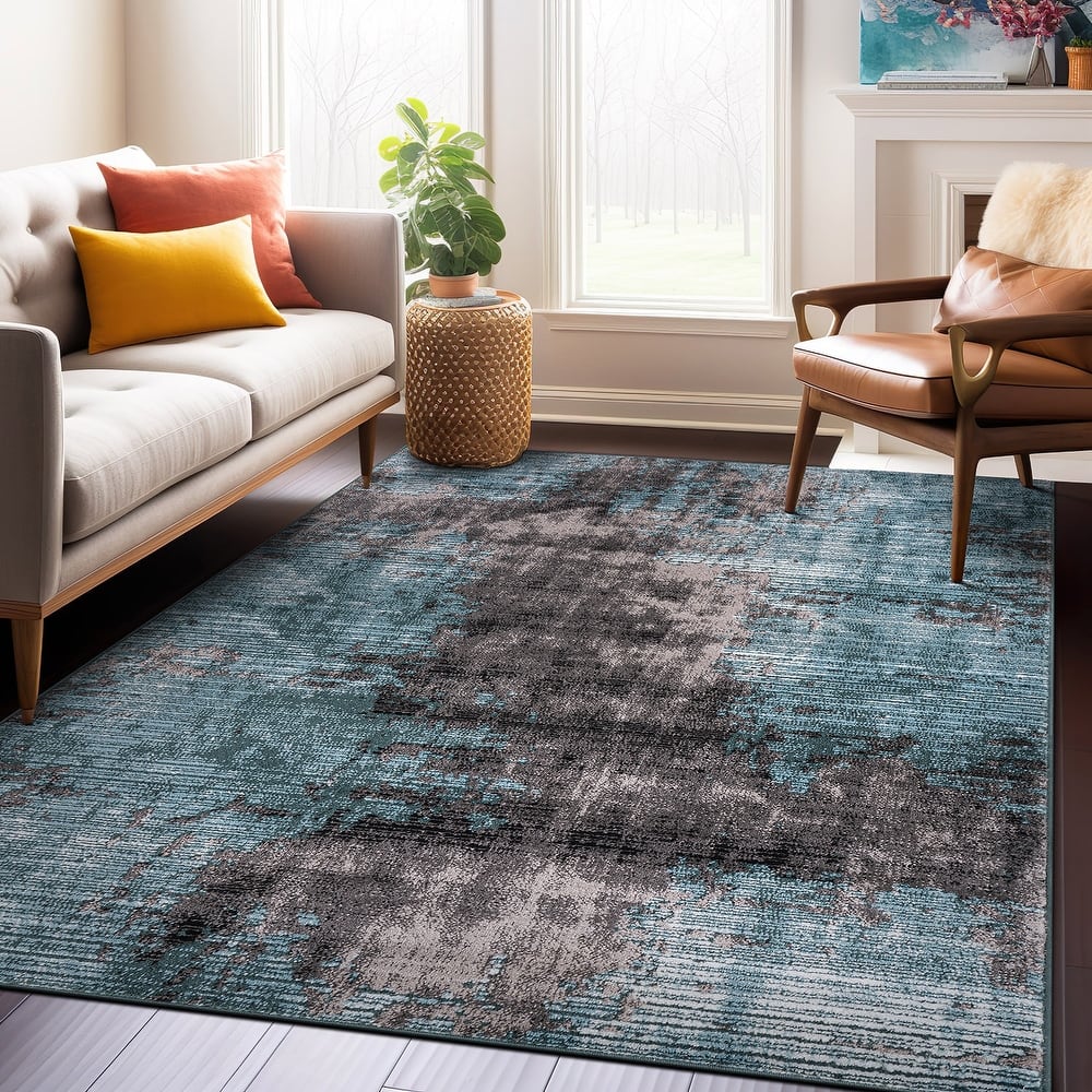 World Rug Gallery Abstract Design Distressed Blue Area Rug