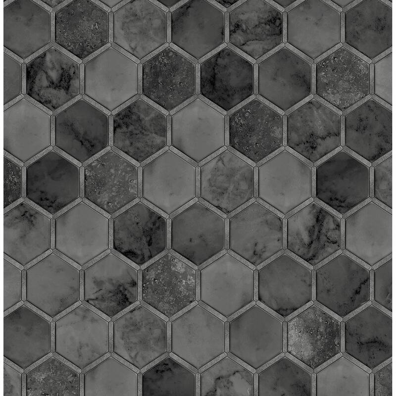 NextWall Inlay Hexagon Peel and Stick Wallpaper - 20.5 in. W x 18 ft. L - Cosmic Black & Metallic Silver