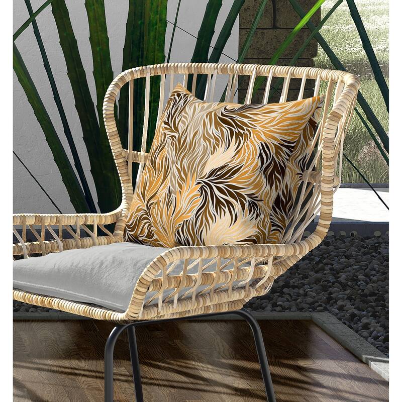 Leafy Whirl Indoor/Outdoor Reversible Throw Pillow Brown and Orange