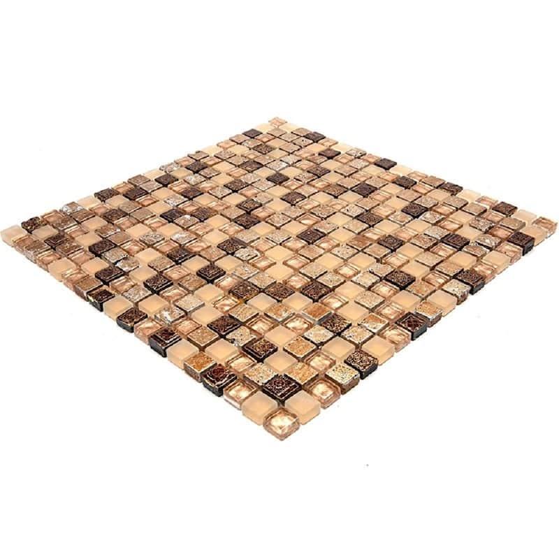 Apollo tile 12" x 12" Phoenix Glossy Foiled Beige andBrown Glass Resin Stone Tile (4.75 sq ft/case) - 5 Pack