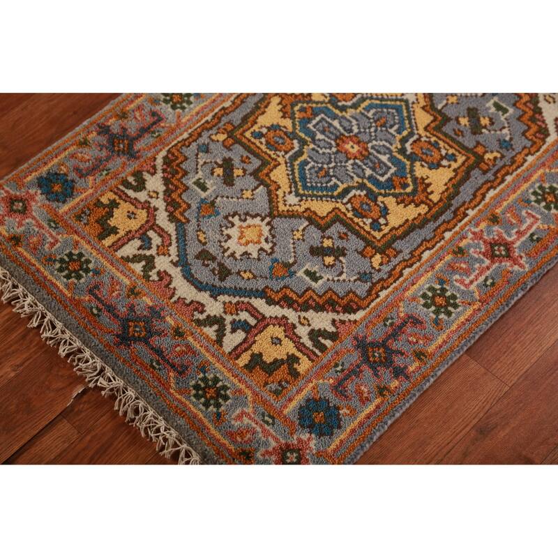 Hand Knotted Oriental 100% Wool Carpet Traditional Medallion Greys & Charcoal Heriz (serapi) Area Rug - 3' 0'' X 2' 0''