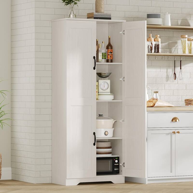 Kitchen Pantry Cabinet, Freestanding Black Pantry Storage Cabinet - White
