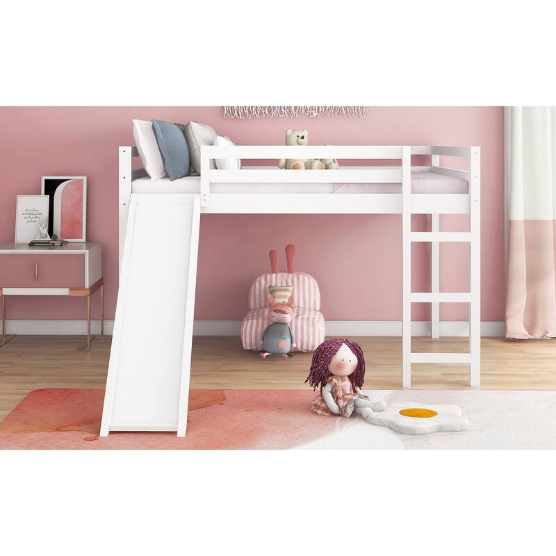 Multifunctional Full Size Loft Bed with Slide, White