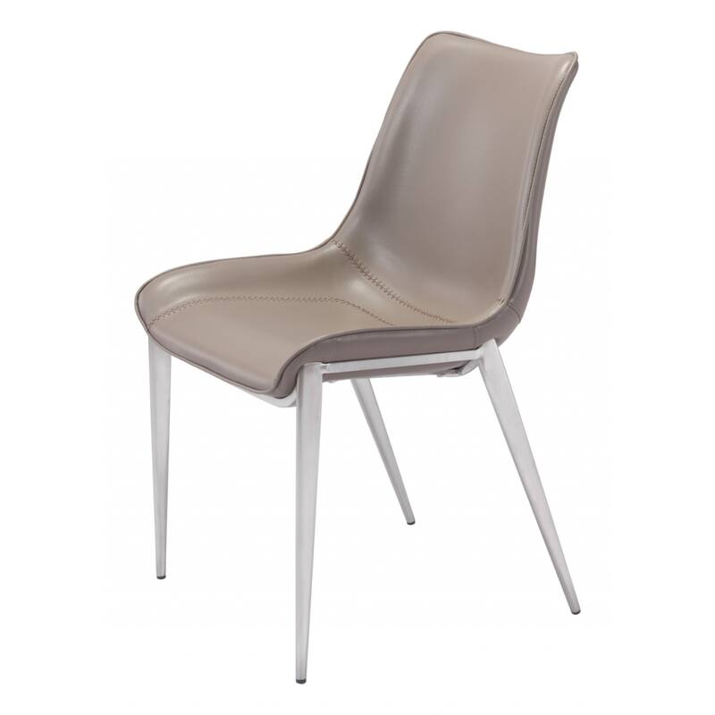 Set of 2 Grey Faux Leather Upholstered Dining Side Chairs with Metal Legs and Solid Back for Dining Room
