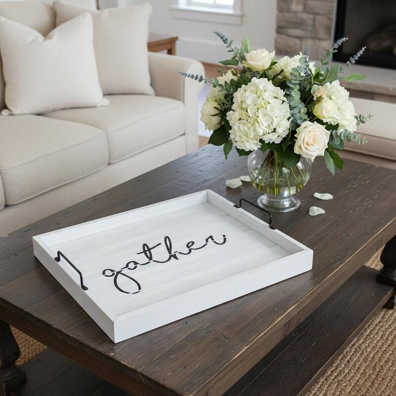 HomeRoots 16" Gray And Black Gather Serving Tray With Handles - 15.50 in. x 2.25 in. x 12.00 in. - Black/Gray - 15.50 in. x 2.25 in. x 12.00 in.