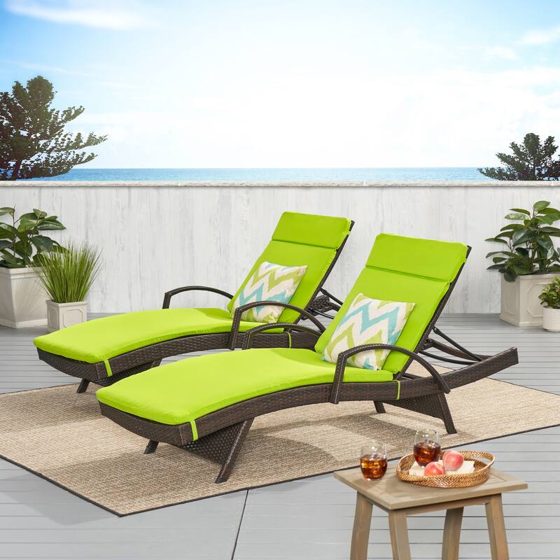 Vilano Outdoor Cushioned Lounge Chair (Set of 2) by Christopher Knight Home - Brown/Bright Green