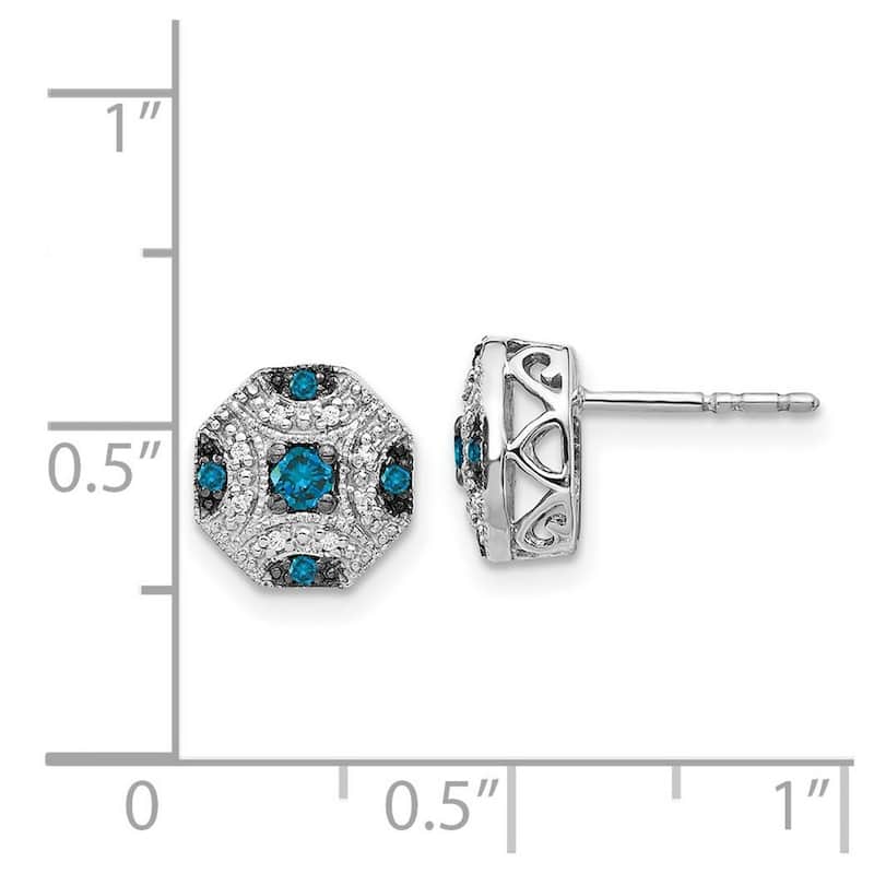 Curata 14k White Gold White and Blue Diamond Post Earrings - 8x8mm Wide
