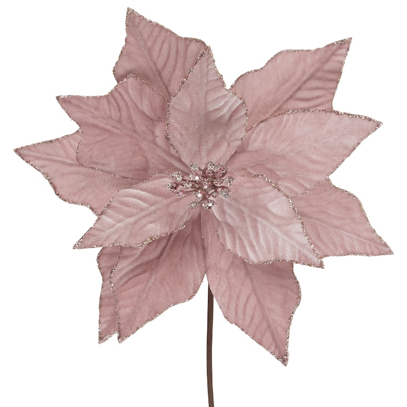 24" Pink Glittered Poinsettia Christmas Stem Spray