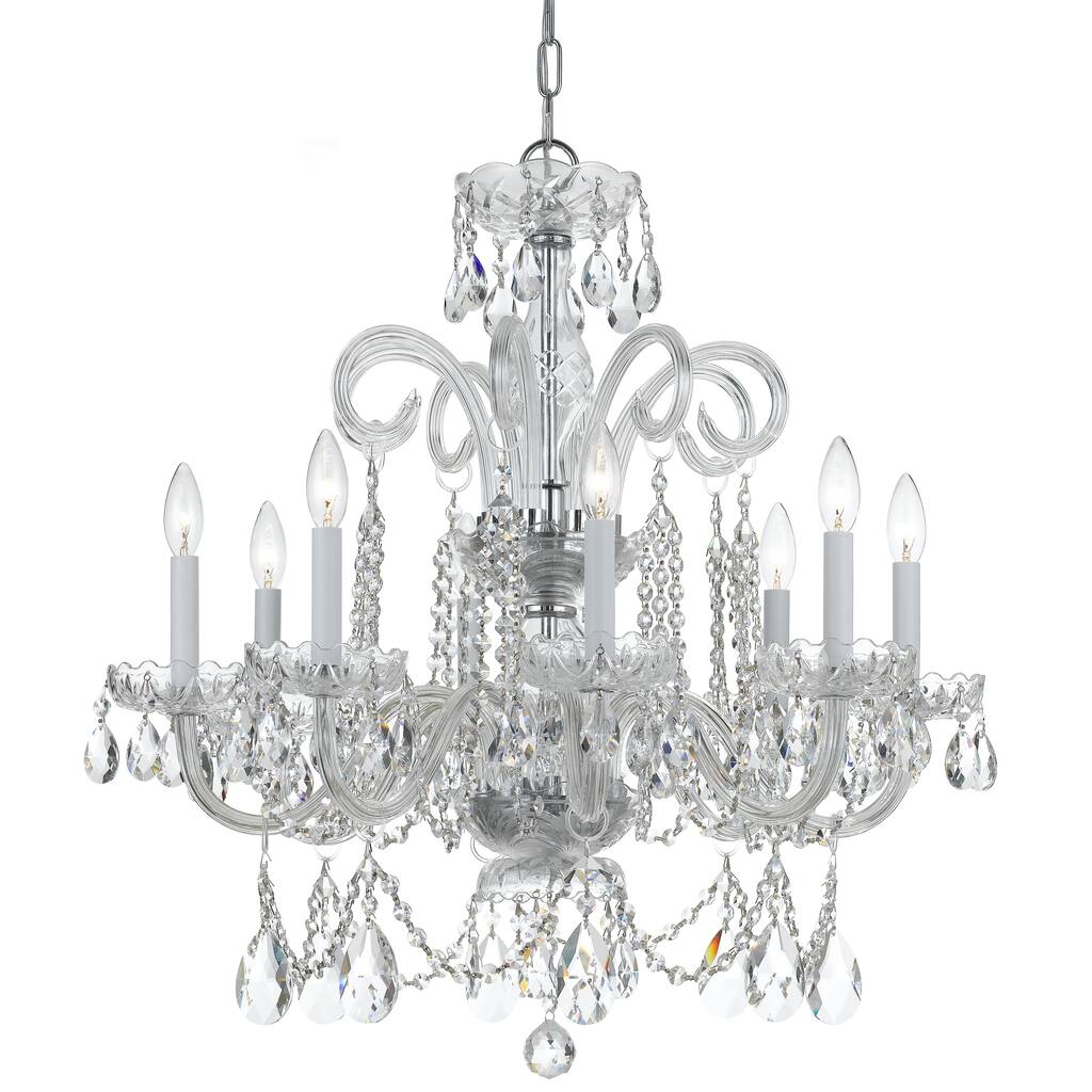 Traditional Crystal 8 Light Crystal Chrome Chandelier - 27'' W x 27'' H
