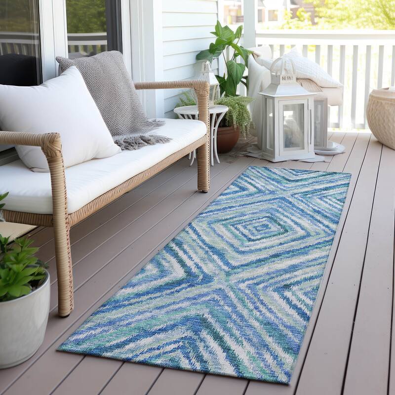 Machine Washable Indoor/ Outdoor Chantille Moroccan Boho Contemporary Rug - Blue - 2'3" x 7'6"