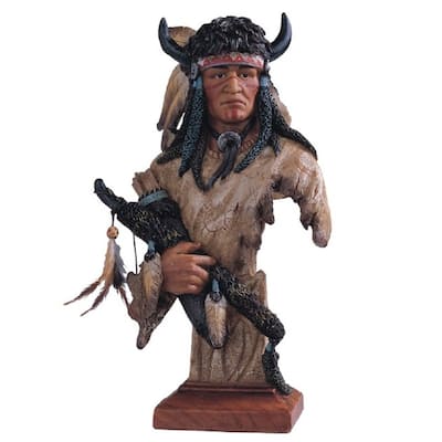 Q-Max 13"H Indian Warrior Bust Statue Native American Decoration Figurine