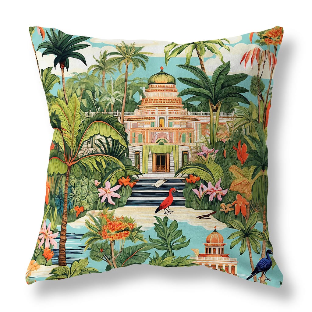 Green And Orange Divine Foliage Indoor/Outdoor Throw Pillow Zipper