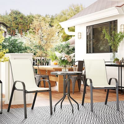 3-Piece Outdoor Patio Set with Tempered Glass Table and Breathable Mesh Armchairs for Balcony - 21.3" W x 28" D x 36.6" H