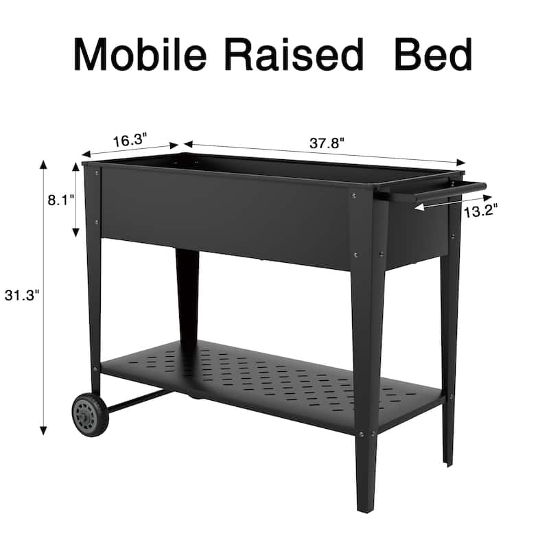 Homall Raised Garden Bed on Wheels Outdoor Metal Mobile Elevated Planter Box W/ Legs & Storage Shelf