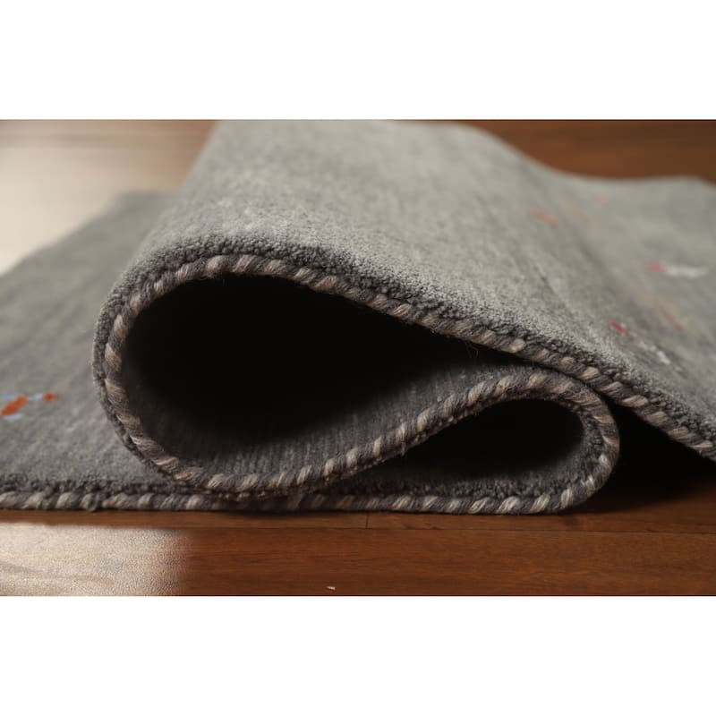 Hand Knotted Oriental 100% Wool Carpet Tribal Tribal Greys & Charcoal Gabbeh Area Rug - 4' 11'' X 3' 1''