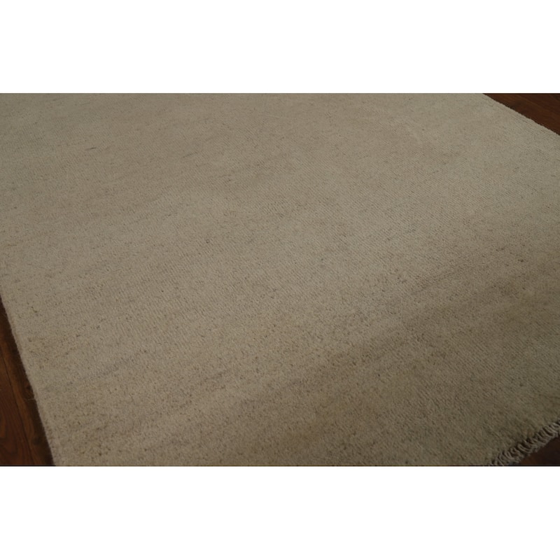 Modern Gabbeh Runner Rug Hand-Knotted Beige Solid Wool Carpet - 3'1" x 9'11"