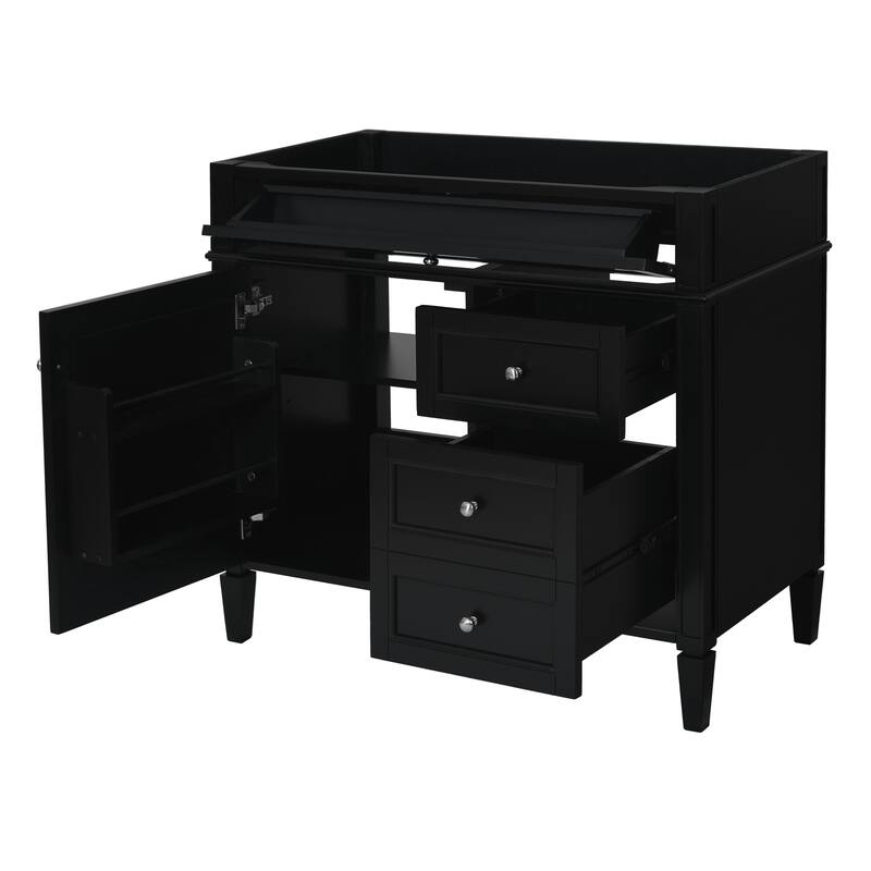 36'' Bathroom Vanity without Top Sink, Modern Bathroom Storage Cabinet with 2 Drawers and a Tip-out Drawer, Solid Wood Frame - Black