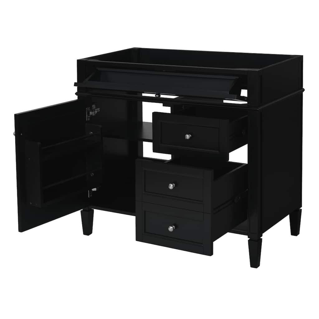 Roomfitters 36'' Bathroom Vanity, Modern Freestanding Storage Cabinet with 2 Drawers and Tip-Out Compartment, Solid Wood Frame