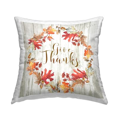 Stupell Industries Give Thanks Rustic Autumnal Border Printed Throw Pillow by Sally Swatland