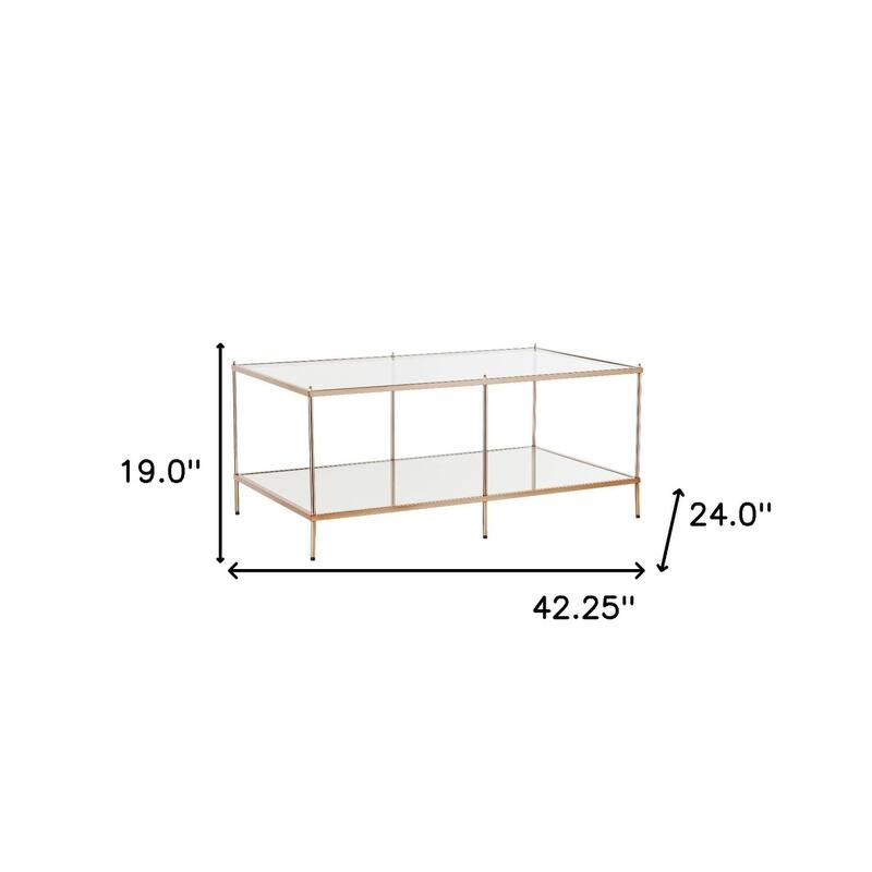 HomeRoots 42" Clear And Gold Glass And Metal Coffee Table - 19" H x 42.25" W x 24" D