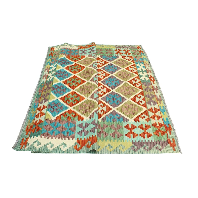 Flatweave Qadeer Red/Turquoise Rug - 5'7" x 7'10"