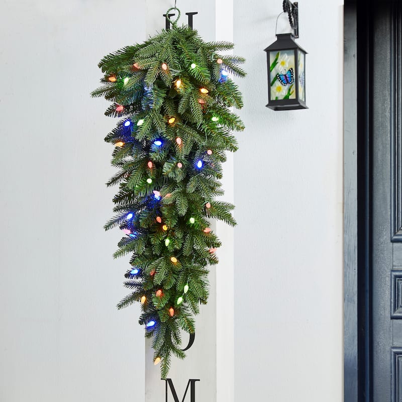 Glitzhome 9ft Christmas Garlands & 3ft Teardrop With Strawberry LED Lights