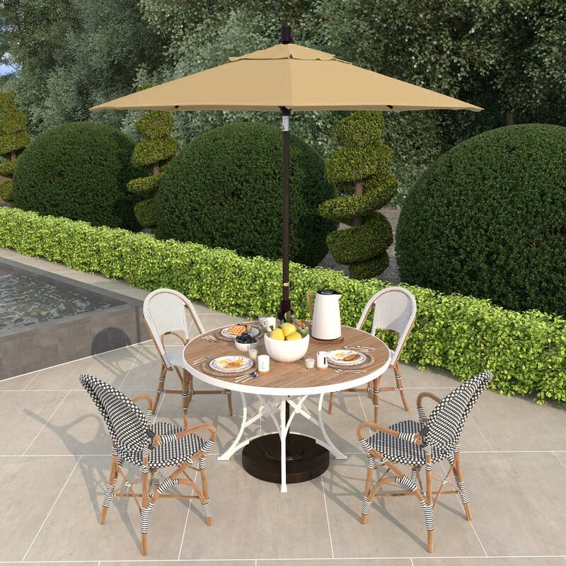 California Umbrella 7.5' Sun Master Patio Umbrella Bronze Aluminum Pole Fiberglass Ribs Crank Lift Tilt Sunbrella Cilantro - Beige