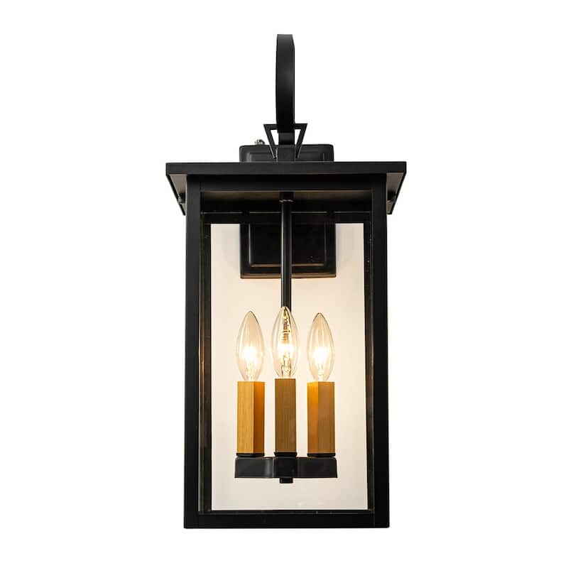 9.8in Clear Glass 3-Light Lantern Outdoor Armed Sconce - Matte Black & Brass