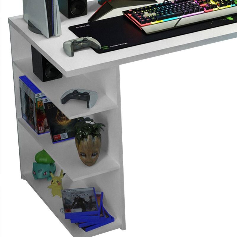 Madesa Large Modern Gaming Computer Desk 53 Inch with 5 Shelves Cable Management Student Study Home Office Gamer Desk