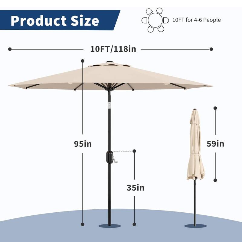 10 FT Outdoor Table Patio Umbrella, Waterproof UV Protection for Garden, Backyard, Poolside - Beige