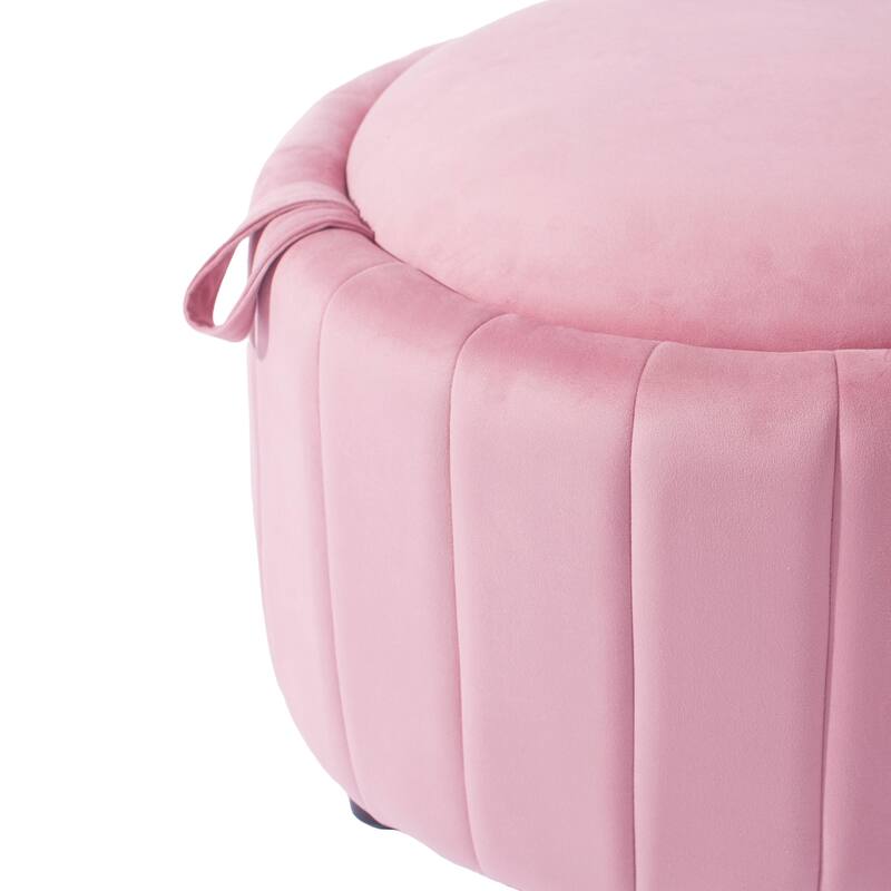 30" W Round Velvet Upholstered Storage Ottoman with Flip Top Tray