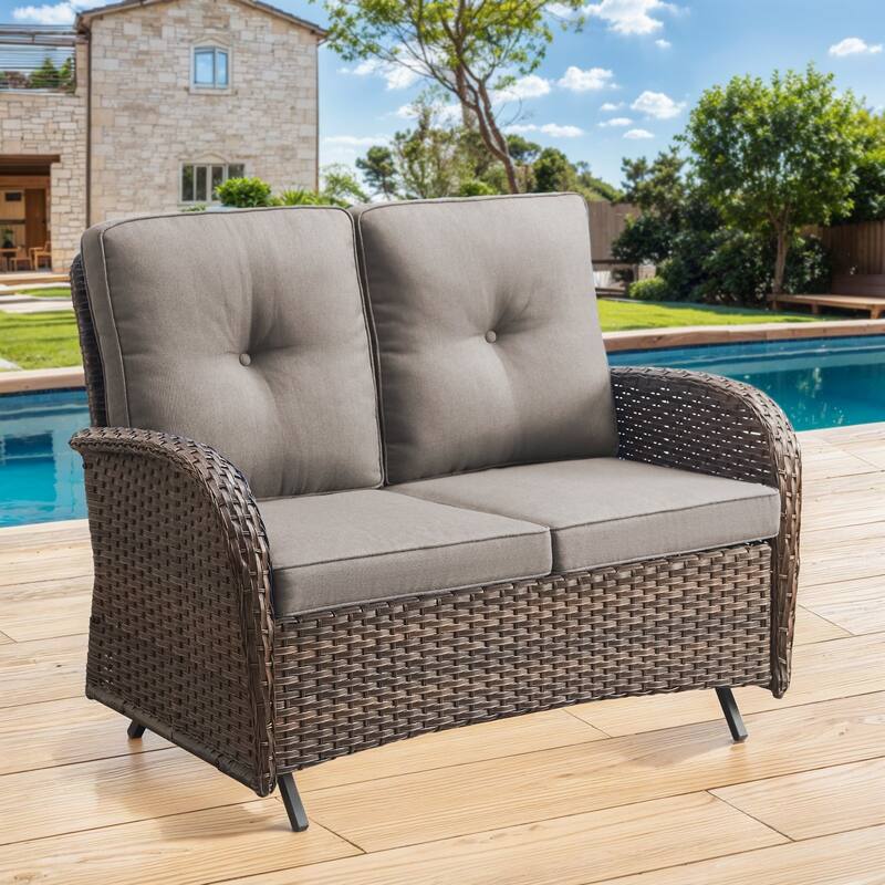 Gymojoy Stylish Patio Loveseat Glider Sofa with Cushions