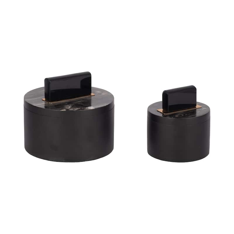 Sagebrook Home 6/7" Wheatly Black Boxes MDF, Iron Resin, and Glass, Chic Home Organization, Set of 2 - 7" x 7" x 6"