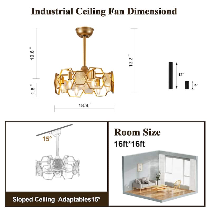 Bella Depot 19" Indoor Industrial Ceiling Fan with Light and Remote