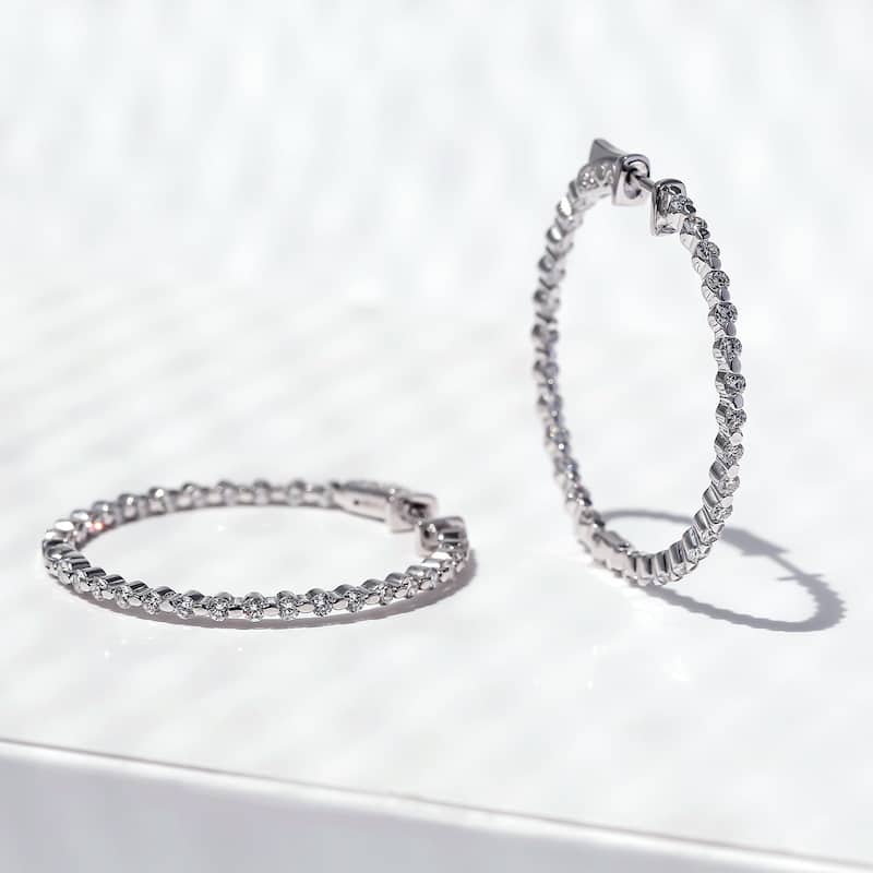 Kobelli 1.75 Carats Lab Grown Diamond 14k White Gold 1.5" Bead Prong Hoop Earrings