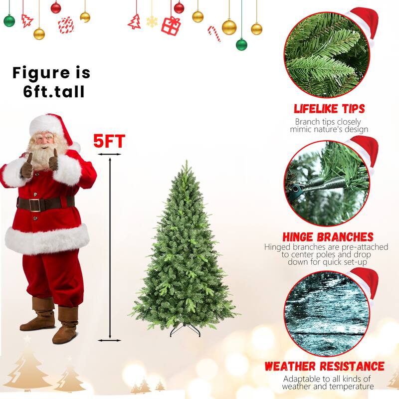 5FT Classic Christmas Tree with 967 PE+PVC Tips - Realistic Hinged Branches,Stable Metal Stand, Full Natural Look