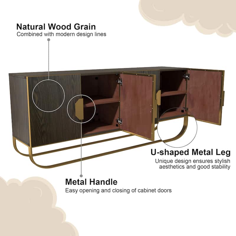 Clihome Furniture Wood 4-Door Accent Cabinet