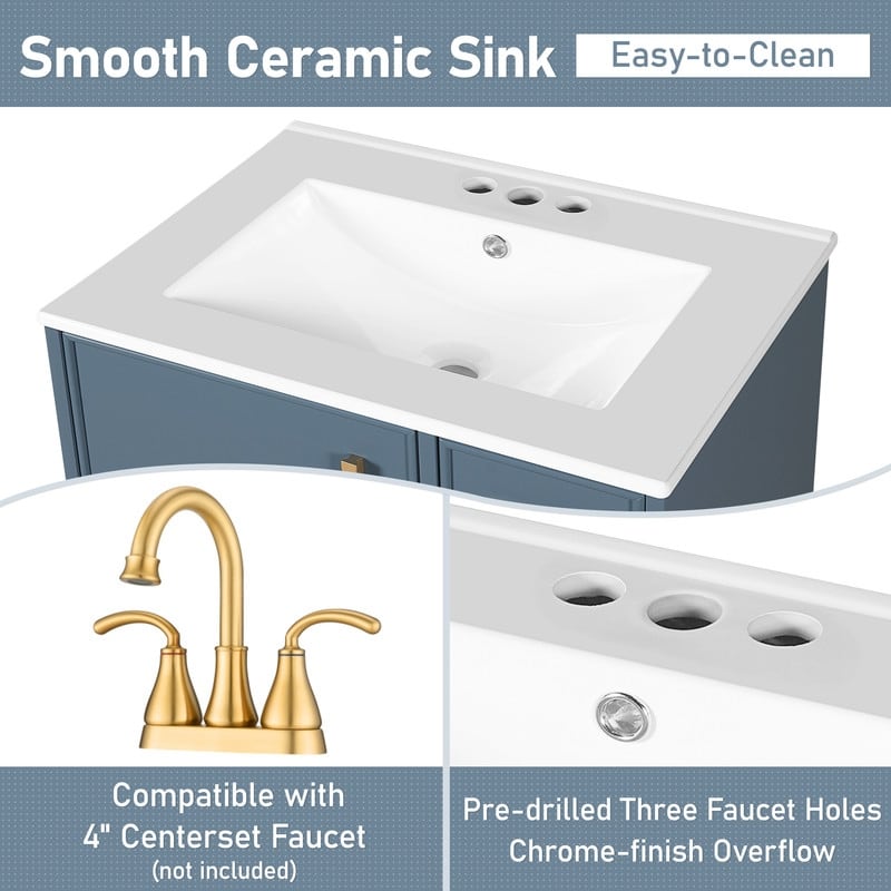 24" Bathroom Vanity with Sink, Door Shelf, Deep Drawer, 2-Tier Pull-Out Basket
