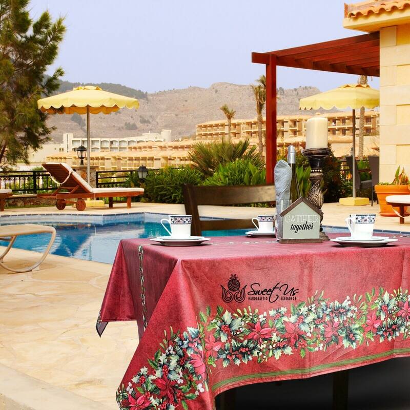 Christmas Acrylic Coated Wipeable Spill Resistant French Tablecloth