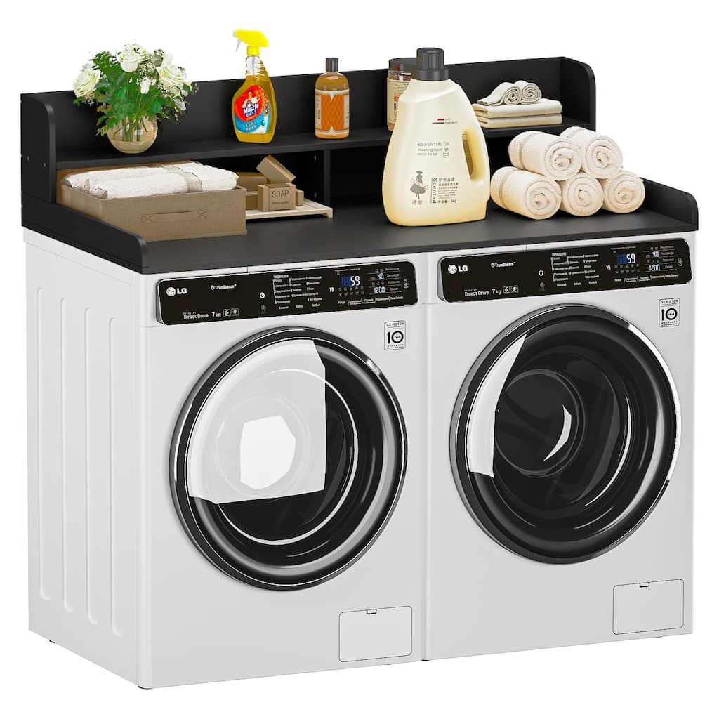 BOSSIN Laundry Pedestal Utility Table with 2-Tier Shelf, Storage Organizer for Washer and Dryer