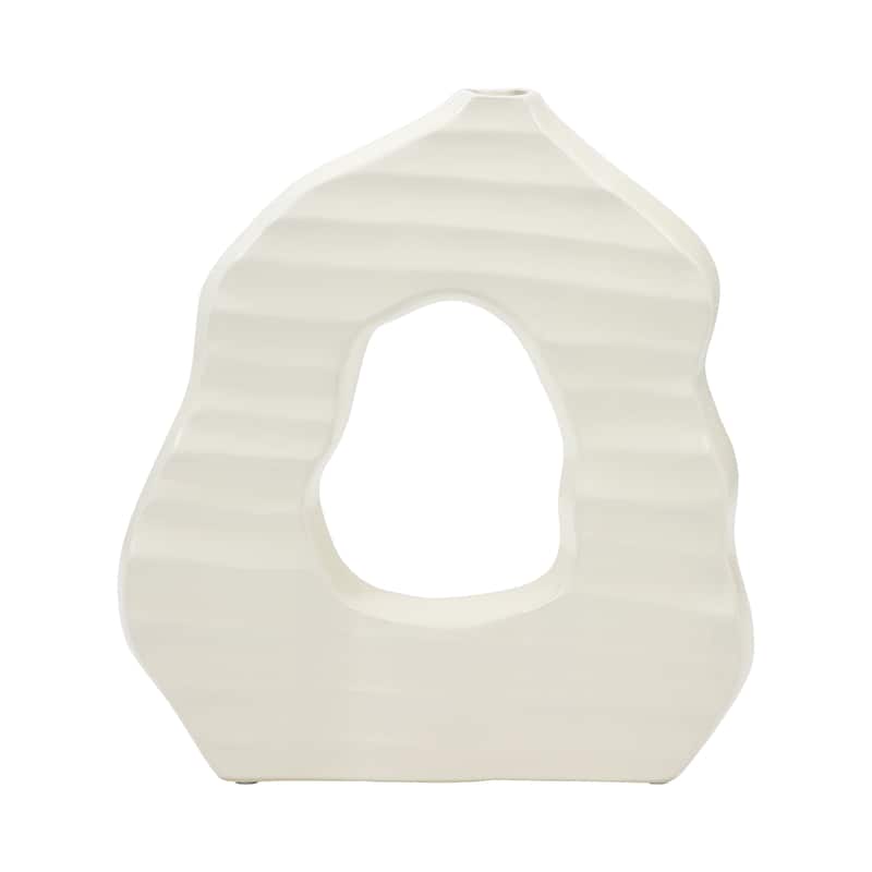 Sagebrook Home Ivory Ribbed Ceramic Open-cut Vase, Elegant Home Decor, Classic ivory palette for an elegant touch - 11" x 3" x 12"