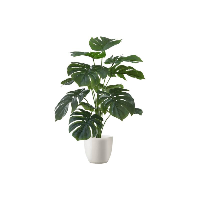 Artificial Plant, 24" Tall, Monstera, Indoor, Faux, Fake, Table, Greenery, Potted, Real Touch, Decorative, Green Leaves