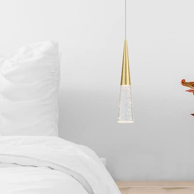 LED 1-Light Single Ceiling Hanging Pendant With Cone Bubble Crystal Shade for Dining Room