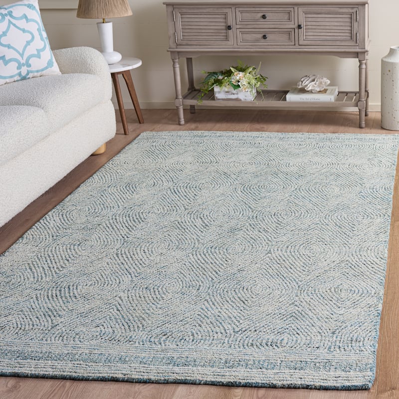 SAFAVIEH Handmade Abstract Leonide Modern Wool Rug - 9' x 12' - Ivory/Blue