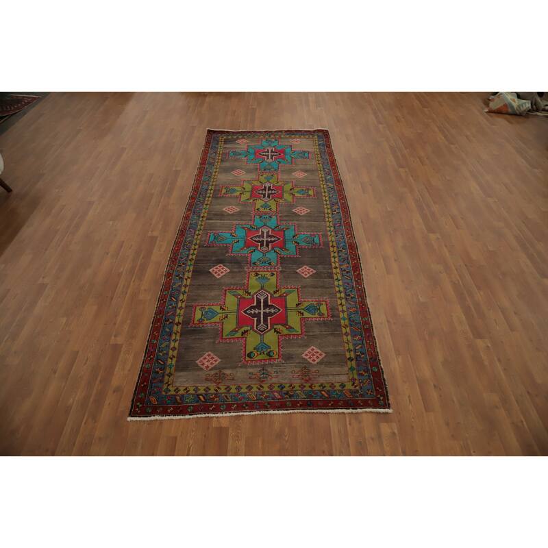 Hand Knotted Oriental 100% Wool Carpet Traditional Tribal Brown Heriz Area Rug - 10' 8'' X 4' 7''